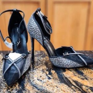 Public Desire Black and Silver Embellished Heels